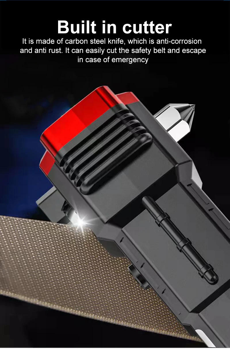 Description Picture 4 of itemTactical LED Flashlight USB Rechargeable Battery Flashlamp Multifunctional Car Safety Hammer Window Breaker Self Defense Lantern