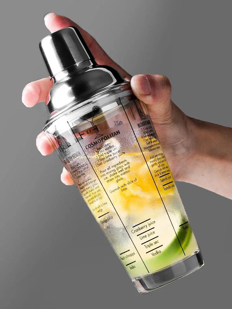 Description Picture 2 of item400ML Milk Tea Mixing Tools Shaker Glass Drinkware Hand Shaken Cocktail Shaker Stainless Steel Mixing Set Drink Party Bar Tools