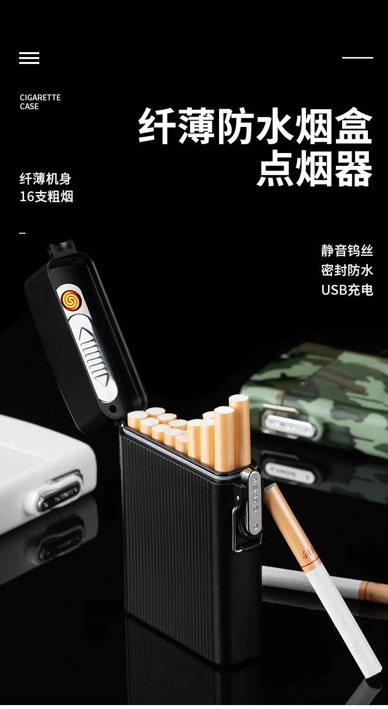 Description Picture 2 of itemNew Creative 16-pack Rechargeable Cigarette Case Outdoor Portable Sealed Waterproof Cigarette Case Lighter