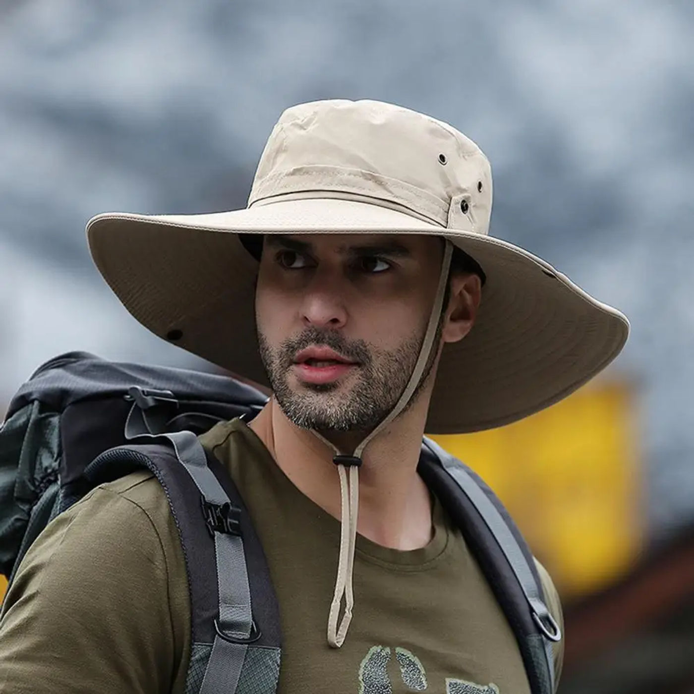 Description Picture 3 of itemFisherman Hat Wide Brim Solid Color Lace-Up Design Men Women Outdoor Hat Versatile Sun Protection Basin Hat
