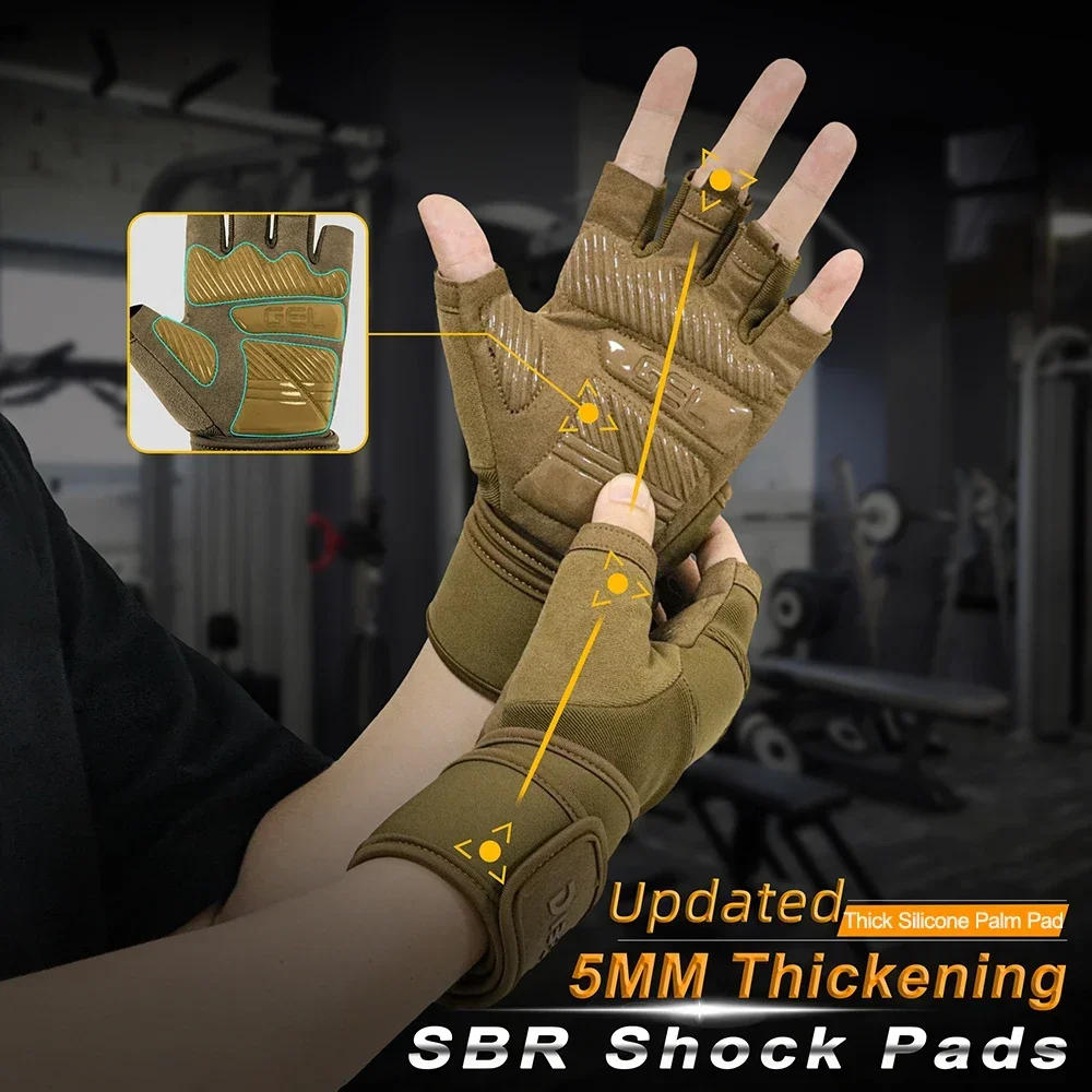 Description Picture 5 of itemNEW Half Finger Gym Gloves Weightlifting Dumbbell Training Anti-Slip Fitness Gloves with Wrist Support Workout Crossfit Exercise