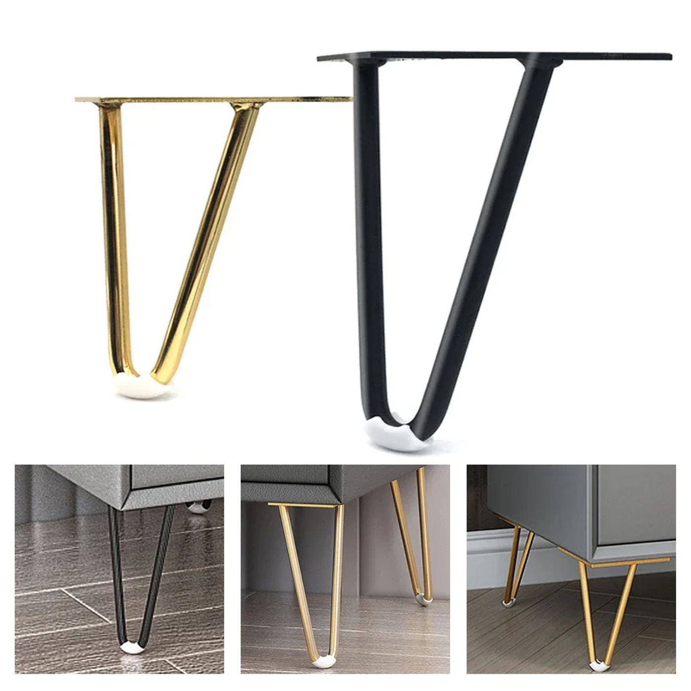 Description Picture 3 of item4Pcs Metal Furniture Legs Black Gold Replacement Sofa Foot TV Chair Bathroom Cabinet Leg Iron Hairpin Coffee Table Feet Hardware