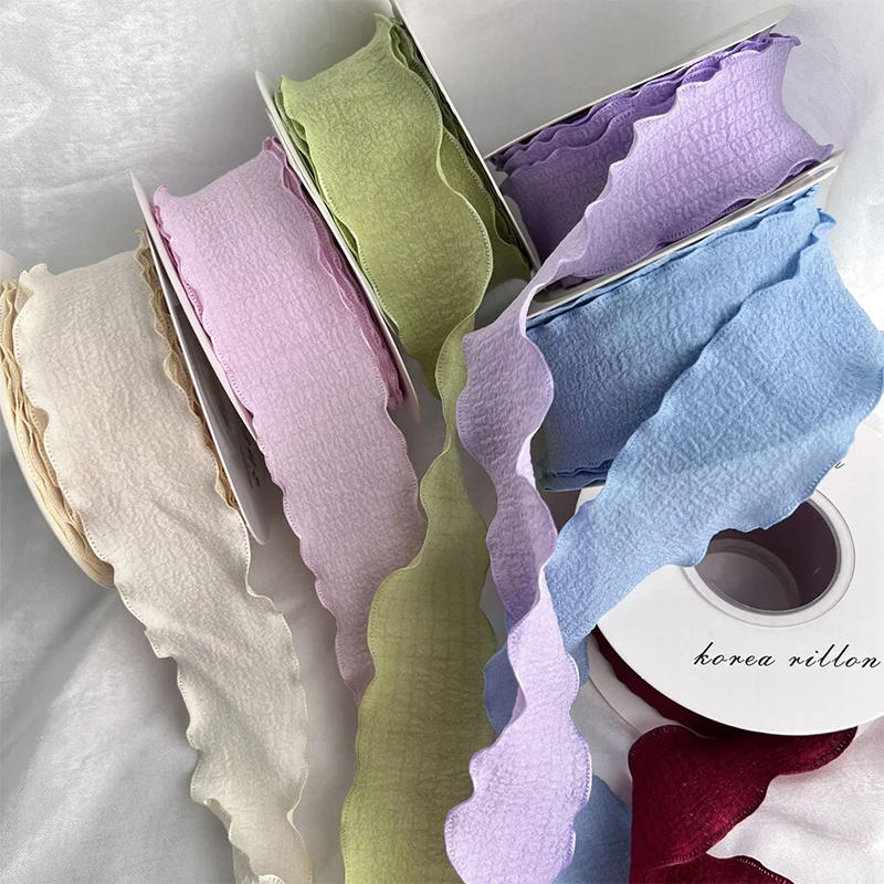 Description Picture 3 of item10 Yards Fishtail Yarn Ribbons Wave Edge Pleated Chiffon Ribbon Gifts Packaging Material Wedding Birthday Party Flower DIY Decor