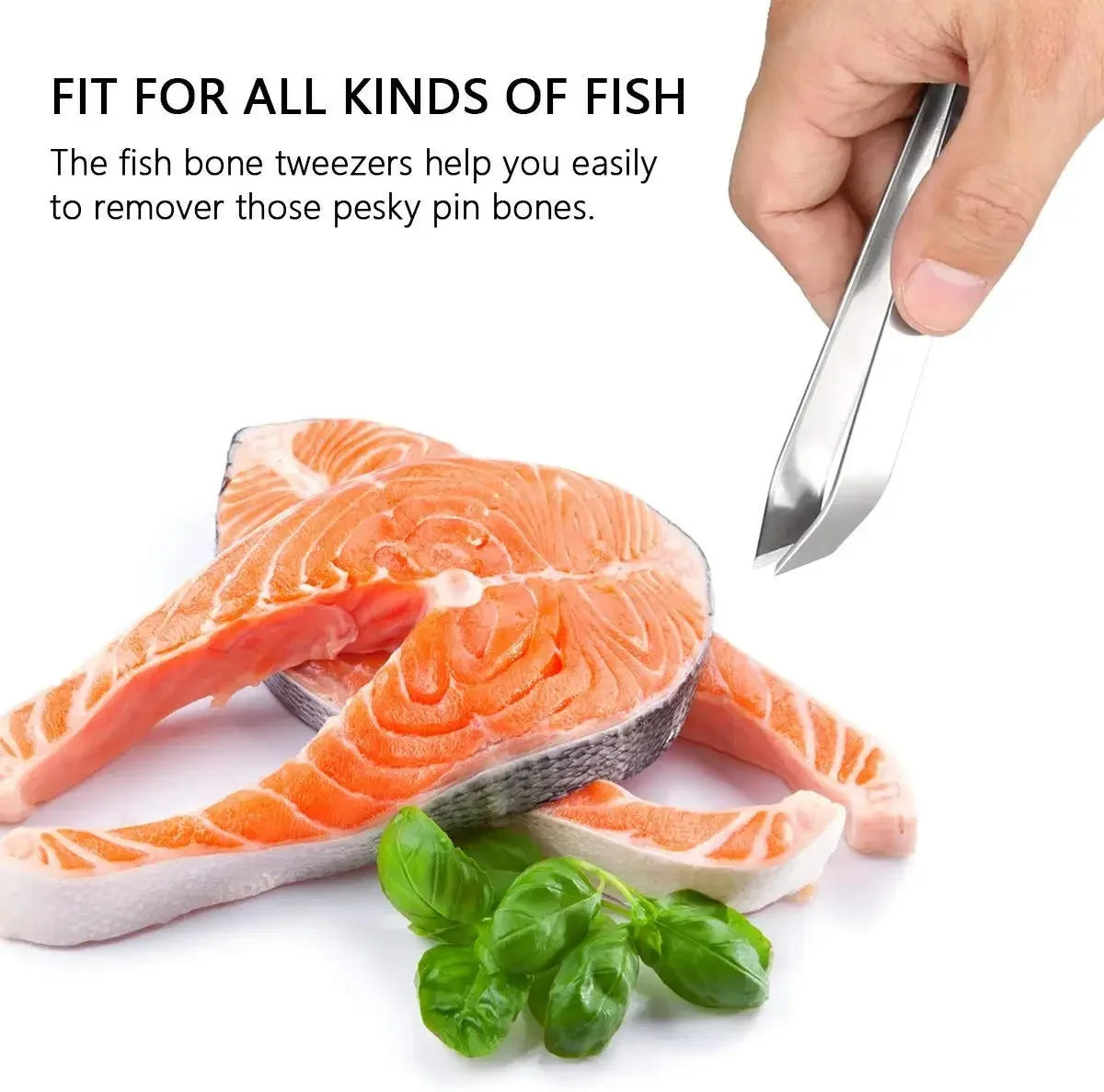 Description Picture 3 of itemFish Bone Tweezers Stainless Steel Flat and Slant Tweezers Pliers Remover Tools (4.6") Kitchen Food Gadgets Seafood Tools