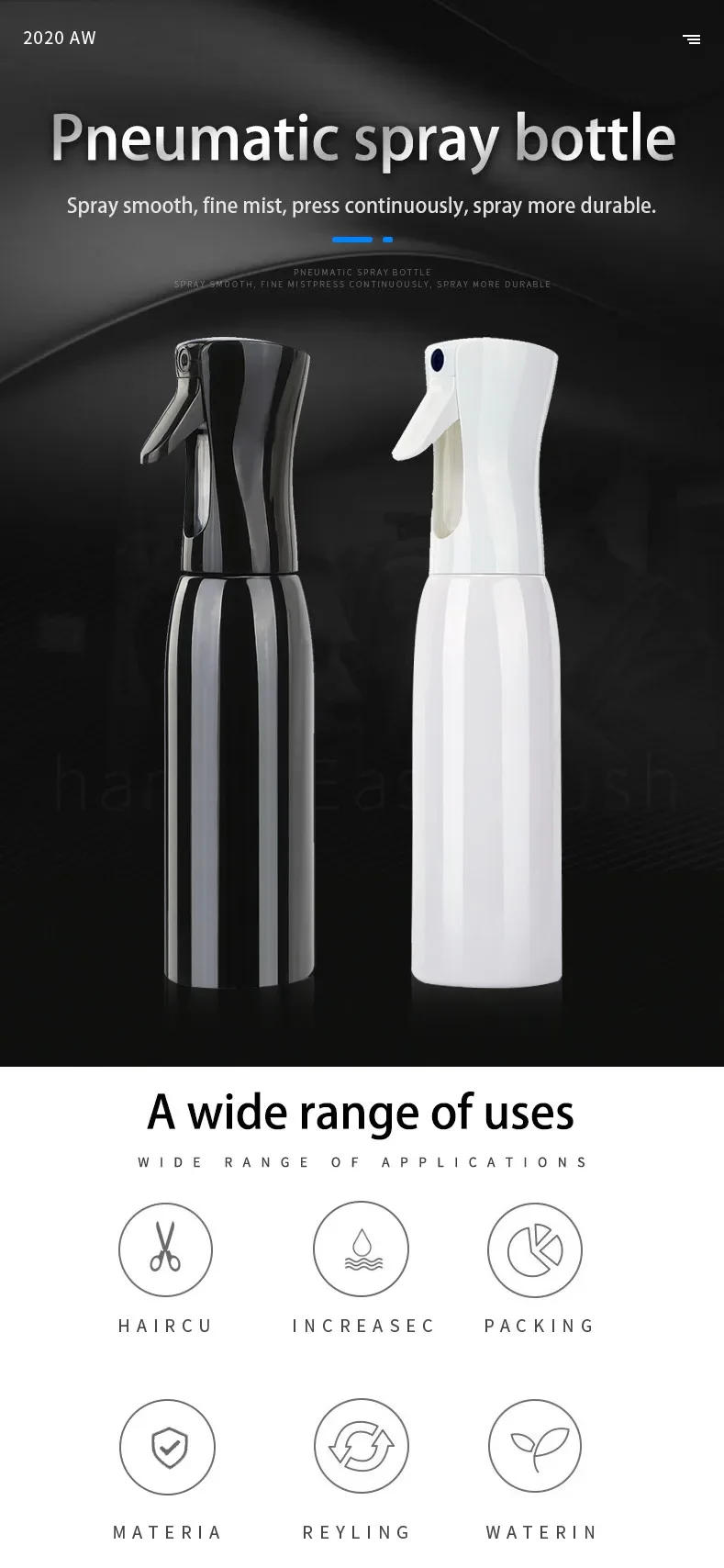 Description Picture 3 of itemNew 200/300/500ML High Pressure Spray Bottles for hair Empty Bottle Refillable Mist Bottle Salon Barber Water Sprayer Care Tools