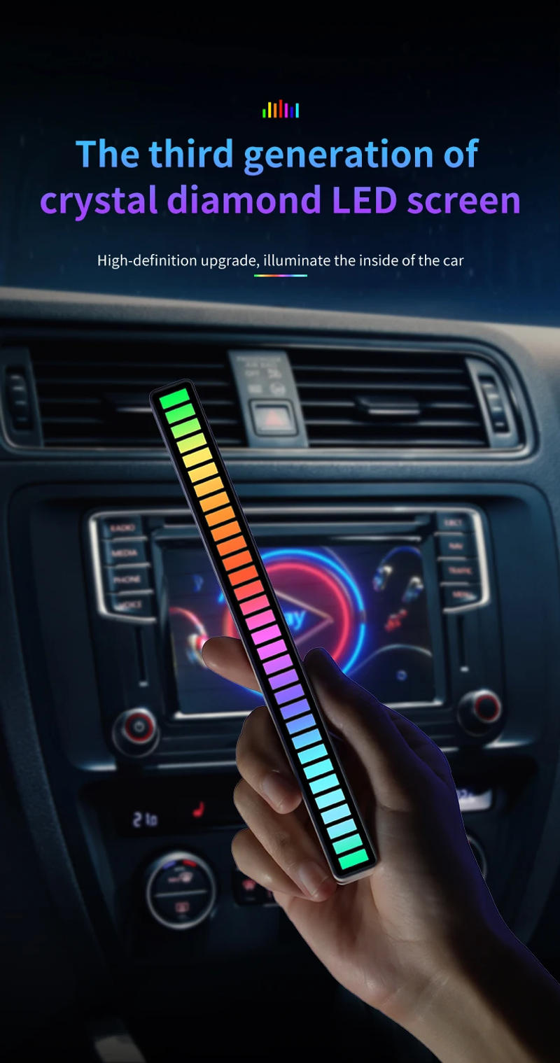 Description Picture 5 of itemLED RGB USB pickup light bar sound control music rhythm strip lamp color ambient for car atmosphere computer gaming rechargeable