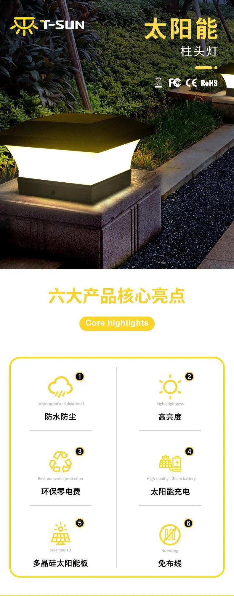 Description Picture 2 of itemOutdoor Lighting Solar Fence Light Waterproof IP65 White Warm Led Lamp for Garden Decoration Gate Fence Wall Courtyard Cottage