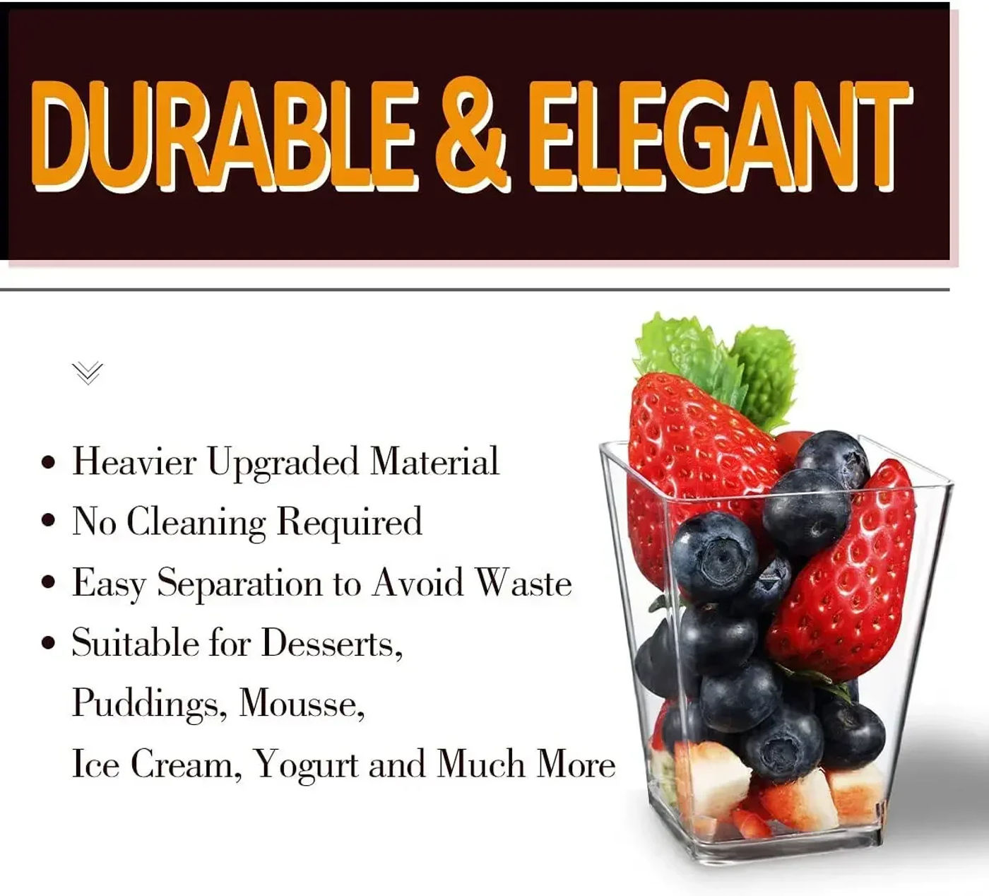 Description Picture 5 of itemDisposable plastic mousse cups clear ladder square pudding jelly cups rigid dessert stand wood bran yoghurt airline cups 10/20pc