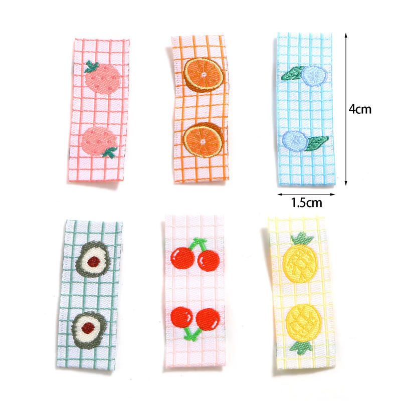 Description Picture 2 of item100pcs Cute Grid Fruit Embroidery Label Tags Kids Garment Fabric Clothes Care Shoes Bag Clothing Care Labels Washable Sewing