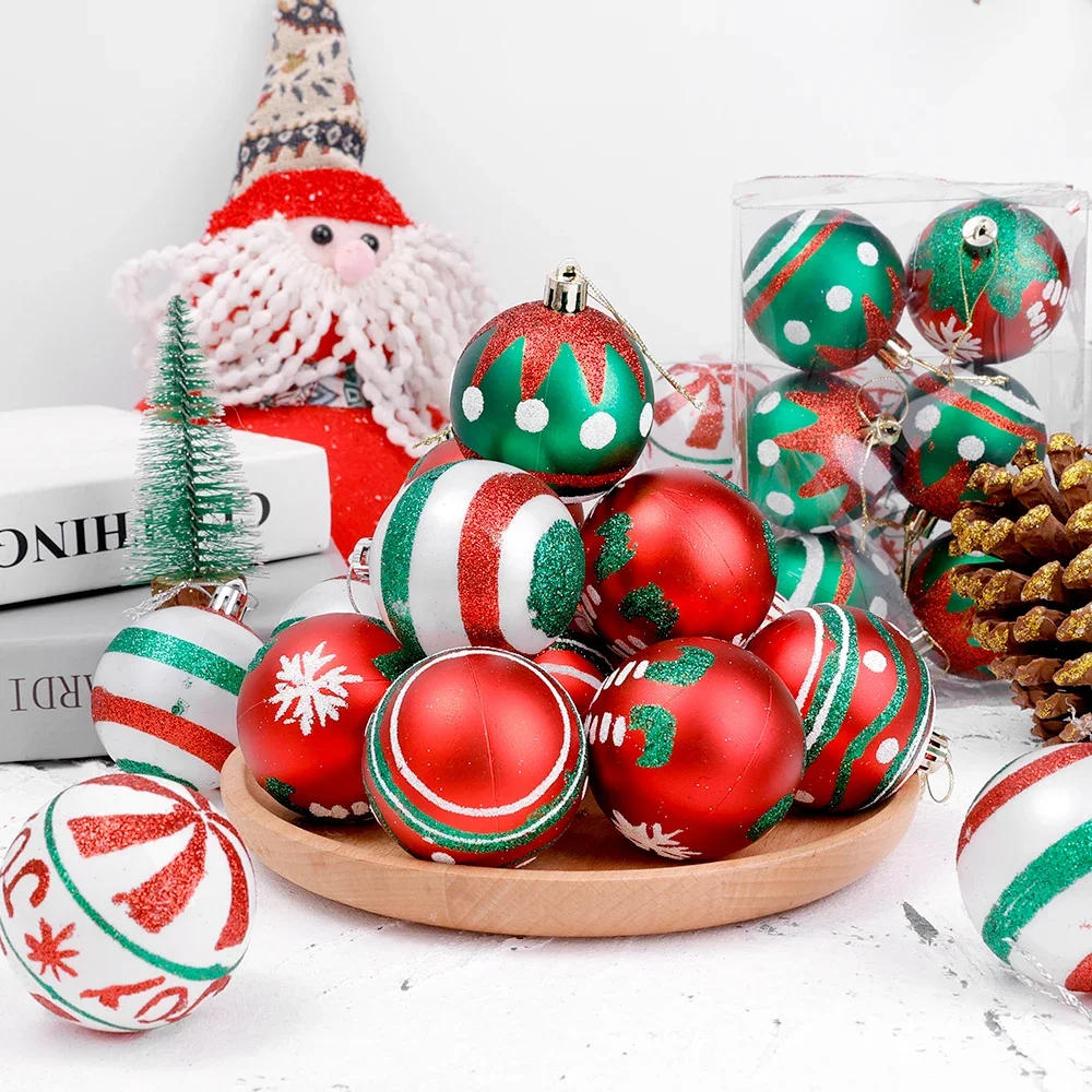 Description Picture 4 of item30/6Pcs Glitter Christmas Balls Ornaments Red White Xmas Tree Hanging Pendant Home New Year Party Decoration Gift Christmas Ball