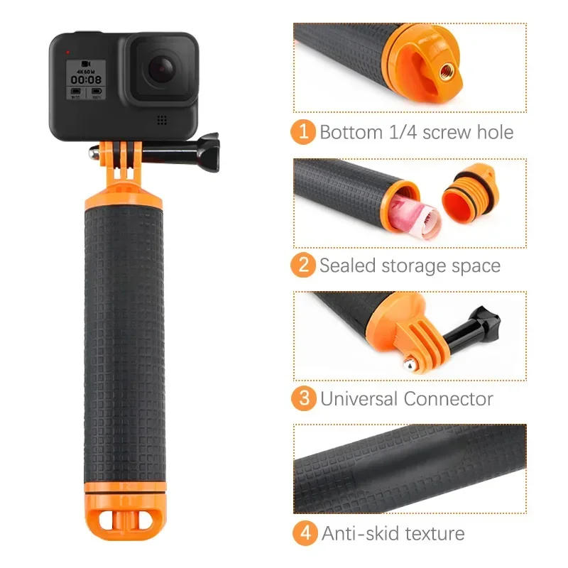 Description Picture 6 of itemFloat Hand Grip Tripod Buoyancy Rod Pole Stick Monopod for Go Pro Hero10 9 8 7 6 5 4 3 for Xiaomi Yi 2 4K 360 Osmo Action Camera