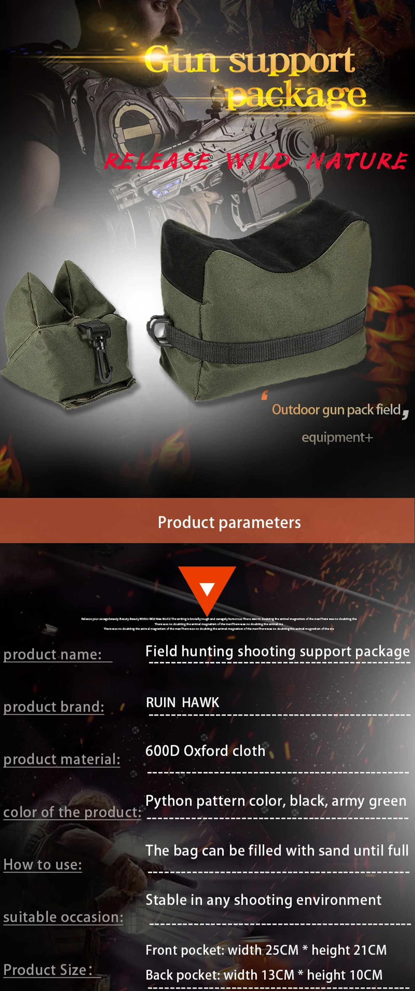 Description Picture 4 of itemShooting Combination Sandbag Airsoft Support Bag, Nylon Ammo Pouch Gun Bag, Military Tactical, Hunting, Special Accessories