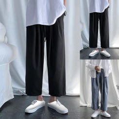 Spring and Autumn Korean Edition Trendy High Waisted Loose Fitting Straight Tube Casual Leggings Sports Quarter Back Pants