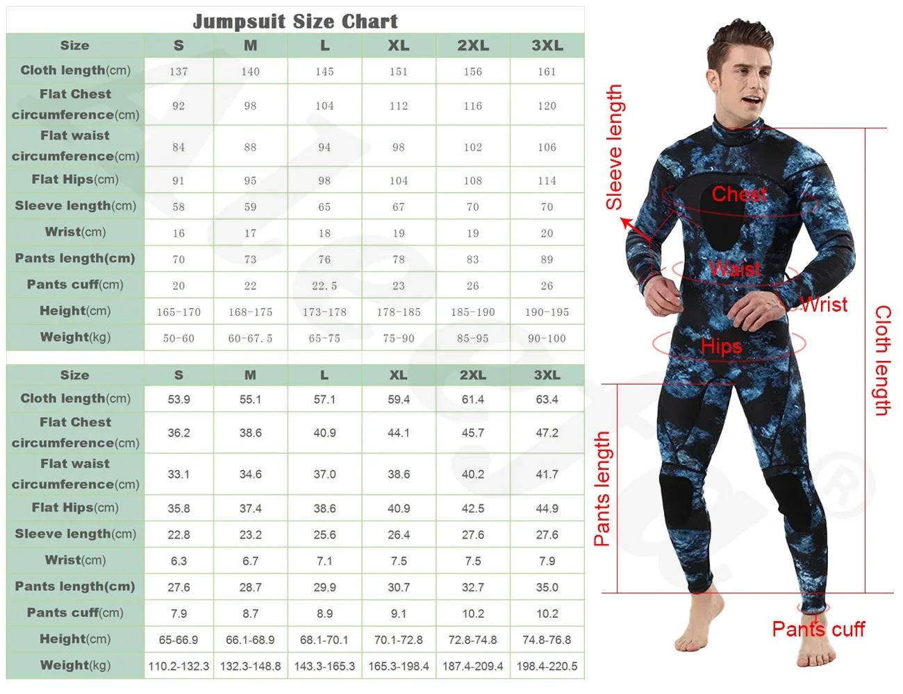 Description Picture 2 of itemMens Spearfishing Wetsuit 3mm Camouflage Neoprene One-piece Diving Suit for Scuba FreeDiving Jumpsuit Cold Water Swimsuit