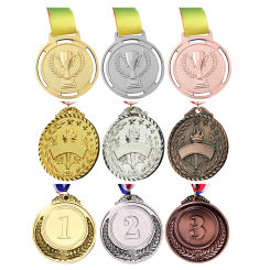 Sport Gold Silver Copper Medal Souvenir with Ribbon Strap Rugby Volleyball Hockey Baseball Basketball Football Competition Prize