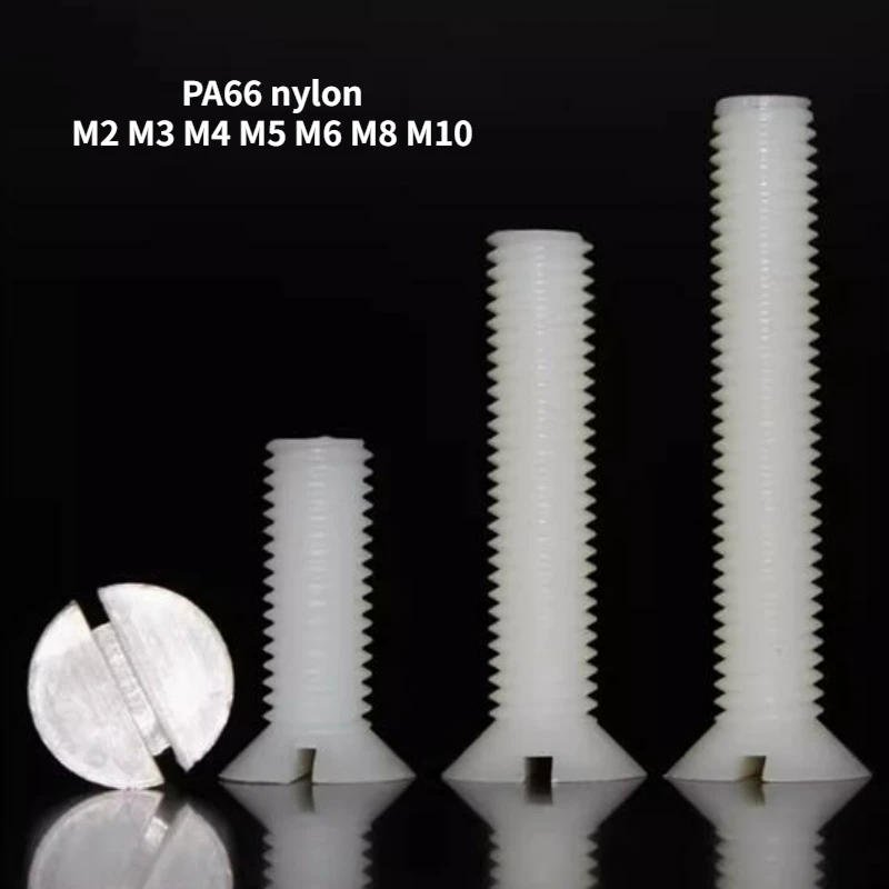 Description Picture 2 of item20/50/100pcs M2 M3 M4 M5 M6 M8 M10 PA66 White Nylon Slotted Countersunk Head Flat Head Screw Plastic Insulated Flat Head Screw
