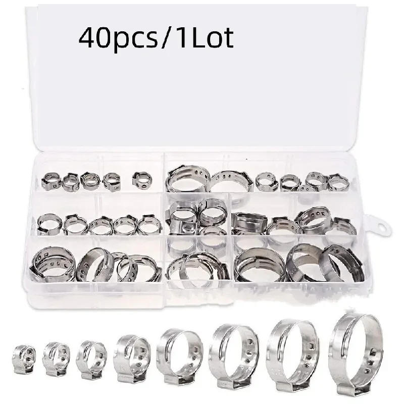 Description Picture 3 of item40Pcs/1Set Hose Clamps Stainless Steel 6-23.5mm 1-Ear Stepless Clamp Worm Drive Fuel Water Hose Pipe Clamps