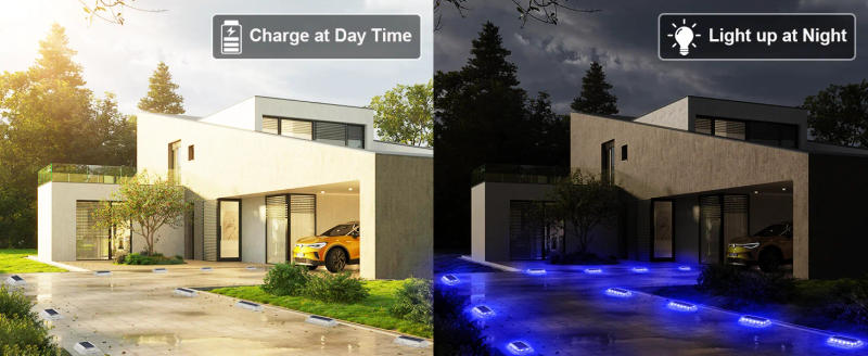 Description Picture 3 of item4PCS Solar Buried Light IP65 Waterproof Outdoor Underground Solar Deck Light 16LEDS Blue Stair Driveway Path Decking Light