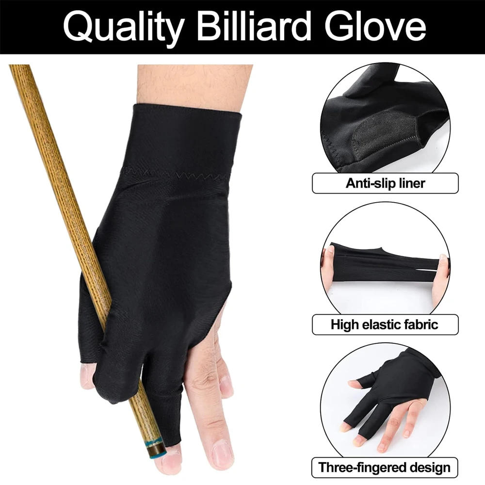 Description Picture 3 of itemBilliard Pool Gloves for Men and Women, Left Hand, 3 Finger, Splicing Process, Snooker Cue Sport Glove, Popular Sizes, 1Pc