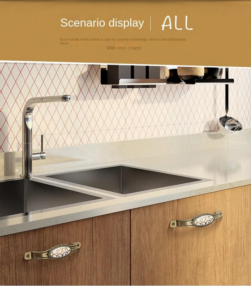 Description Picture 5 of itemCeramic Matte Brown Cabinet Handles Decorative Furniture Jade Door Handle Drawer Wardrobe Flush Handle Ancient Silver Inlay Knob