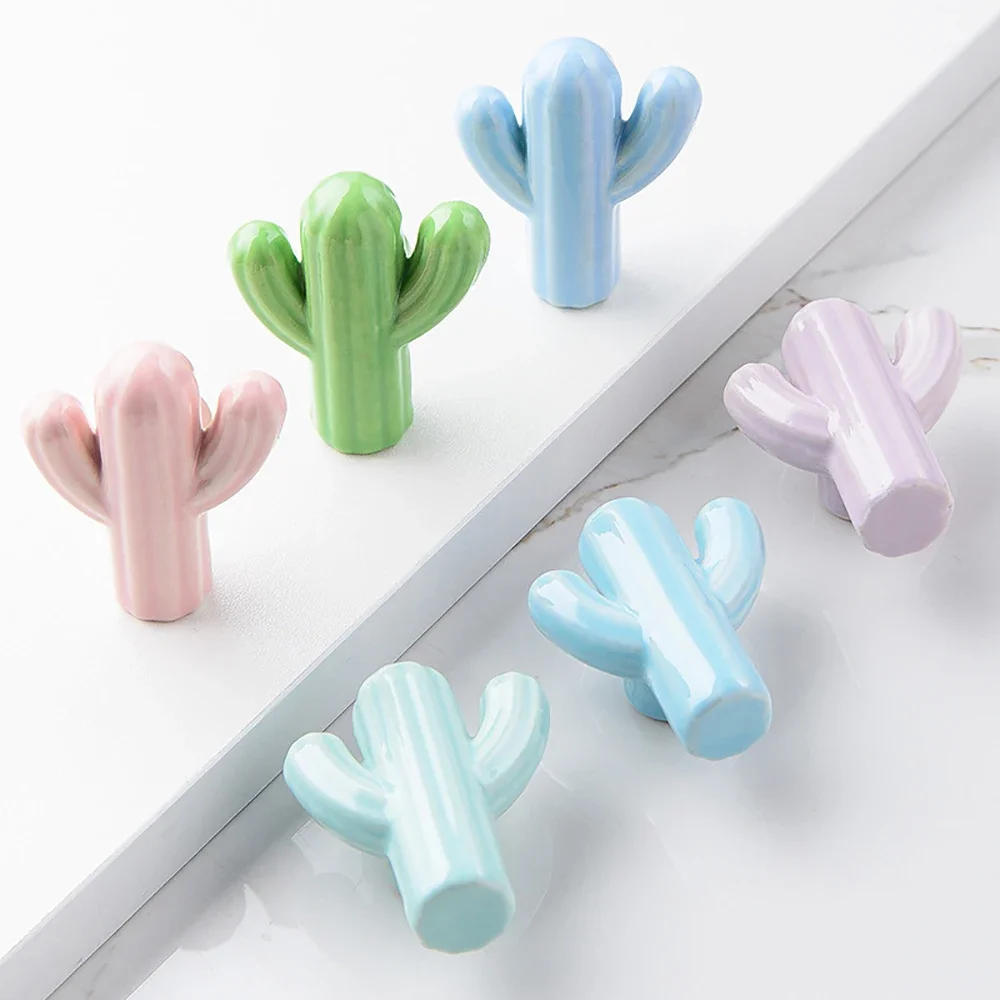 Description Picture 3 of item10Pcs/Sets Creative Ceramic Handle Modern Kids Room Handle Cactus Ceramic Cabinet Wardrobe Drawer Knob Furniture Door Pulls