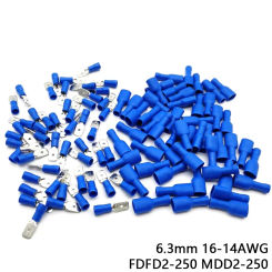 100pcs 50pairs 6.3mm 16 14AWG Female Male Electrical Wiring Connector Insulated Crimp Terminal Spade Blue