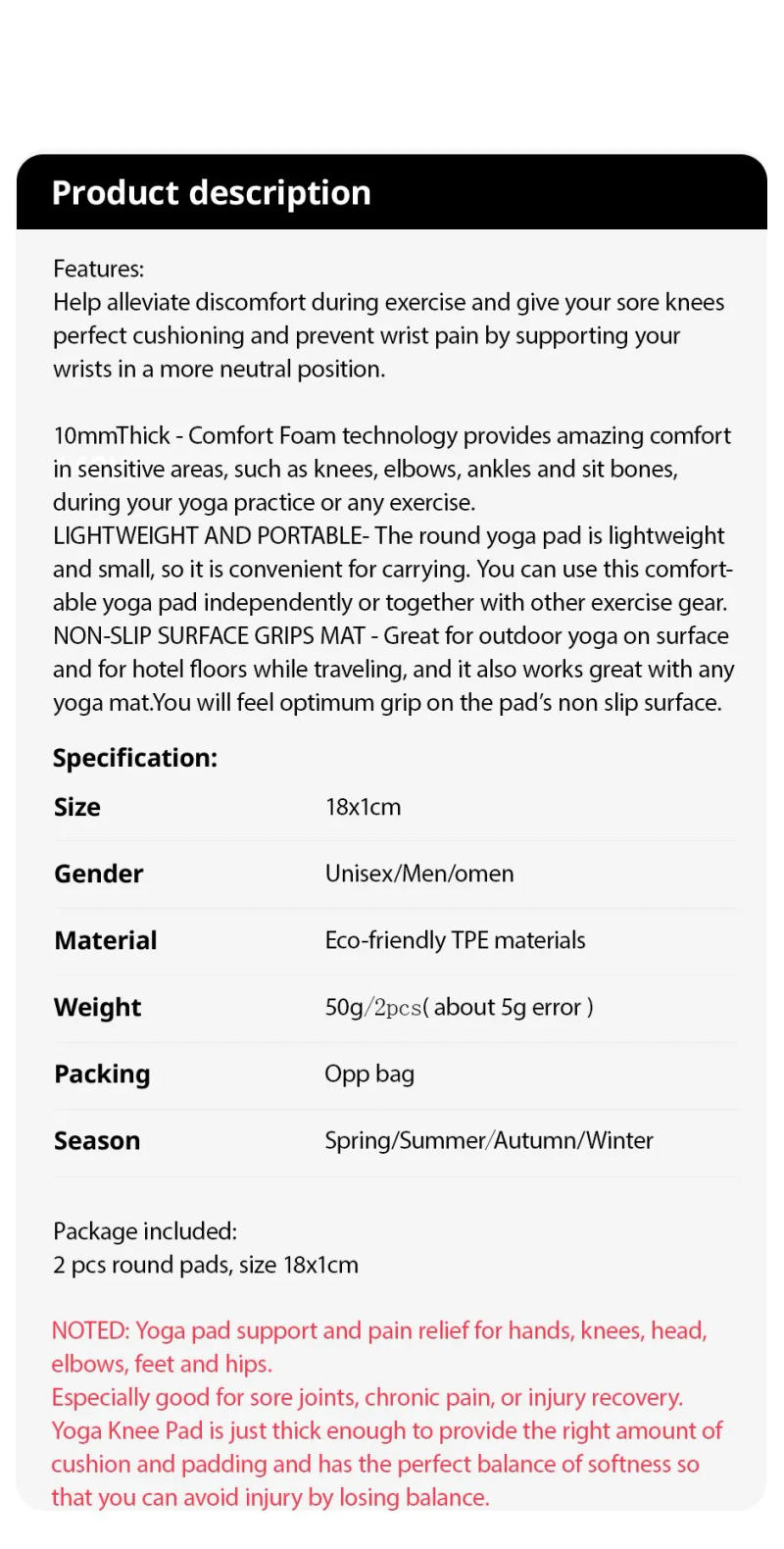 Description Picture 2 of itemYoga Knee Pads 2 Pack, Yoga Knee Cushion Thick Exercise Pads for Knees Elbows Wrist Hands Head Foam Pilates Kneeling Pad