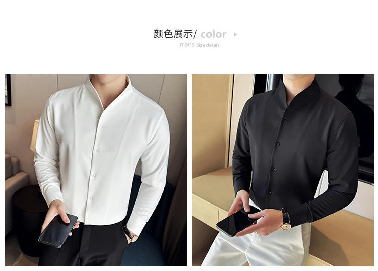 Description Picture 3 of itemPlus Size 4XL-M New Sexy V-neck Shirt Men Long Sleeve Solid Slim Fit Casual Business Dress Shirt Social Party Tuxedo Blouse