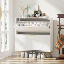 JOZZBY Shoe Cabinet for Entryway, White Narrow Shoe Storage Cabinet with 2 Flip Drawers, Wooden Hidden Freestanding Shoe Rack