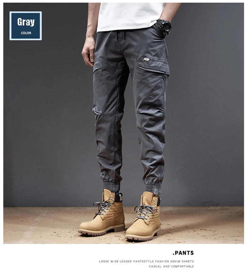 Description Picture 6 of itemLean Drawstring Casual Pants Solid Color Drawstring Hundred With Loose Version Of The Work Pants Loose Jogging Pants