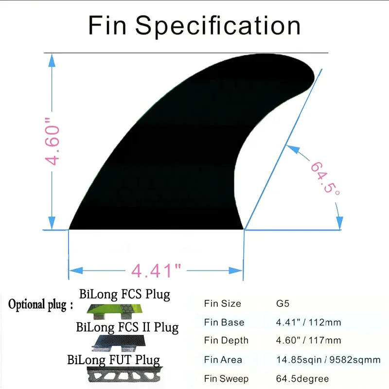 Description Picture 2 of itemBiLong Futures Fins Surfboard Fins Thruster Tri Fin 3pcs Set  G5 Size Fiberglass Honeycomb with Carbon Quilhas  Surf Fin Surfing
