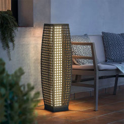 Outdoor Floor Lamp Solar Powered Lantern Waterproof Wicker Deck Lights for Garden Porch Decor
