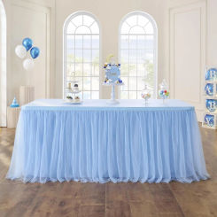 6FT /9FT Tulle Table Skirt ,Rectangle Round Tutu Table Skirt Cloth for Wedding Birthday Party Baby Shower Graduation Dessert