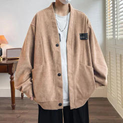 Retro Splicing Woolen Coat Men Casual Turn-down Collar Button Jacket Autumn Winter Pocket Long Windbreaker Man