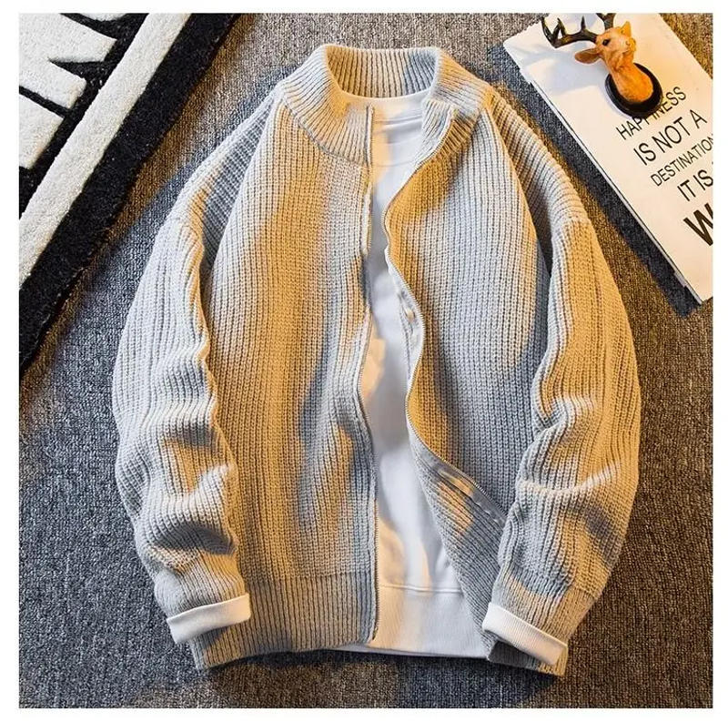 Description Picture 3 of itemAutumn Winter Thickened Solid Knitted Cardigan Jackets Men Retro Loose Casual High Street Cardigans Men Tops Male Clothes