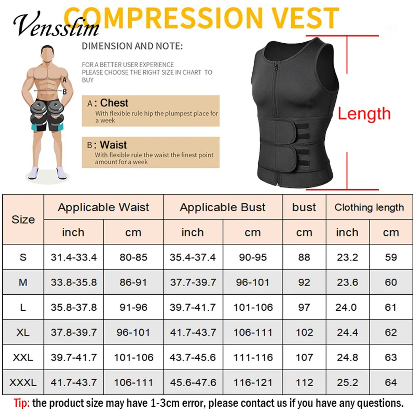 Description Picture 3 of itemVensslim Men Body Shaper Waist Trainer Vest Slimming Shirt Sauna Sweat Compression Undershirt Shapewear Fat Burner Workout Tops