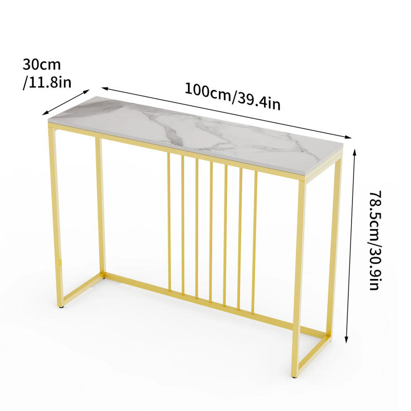 Description Picture 2 of item100CM Slim Narrow Hallway Console Table Scratch-proof Marble Long Bar Table Gold Legs Industrial Stand 2 Color