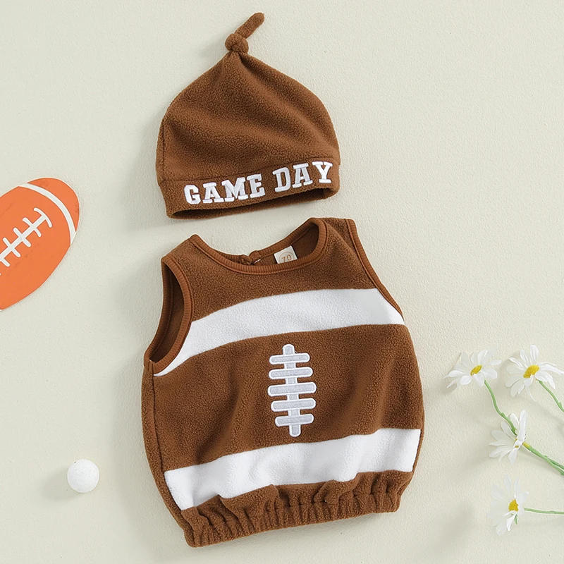 Description Picture 4 of itemBaby Boys Vest Rugby Embroidery Crew Neck Waistcoat Fall Winter Sleeveless Coat with Hat