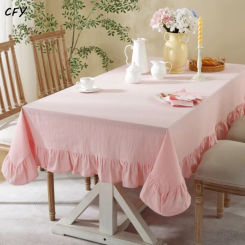 Cotton Linen Korean Pink Skirt Edge Tablecloth Rectangular Table Cloth Kitchen Table Map Towel Tablecloth Christmas Decoration