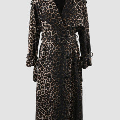 Nerazzurri Autumn Extra Long Oversized Leopard Print Trench Coat for Women with Back High Slit Double Breasted European Fashion
