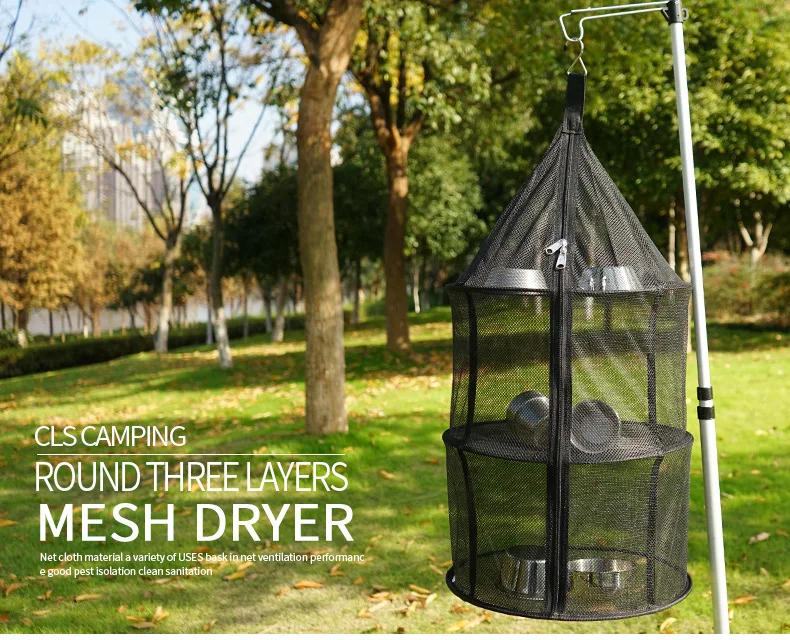 Description Picture 2 of itemPortable Nylon Mesh Hanging Bag Picnic Cookware Drying Food Organizer 3-Layer Folding Storage Net Bag For Camping