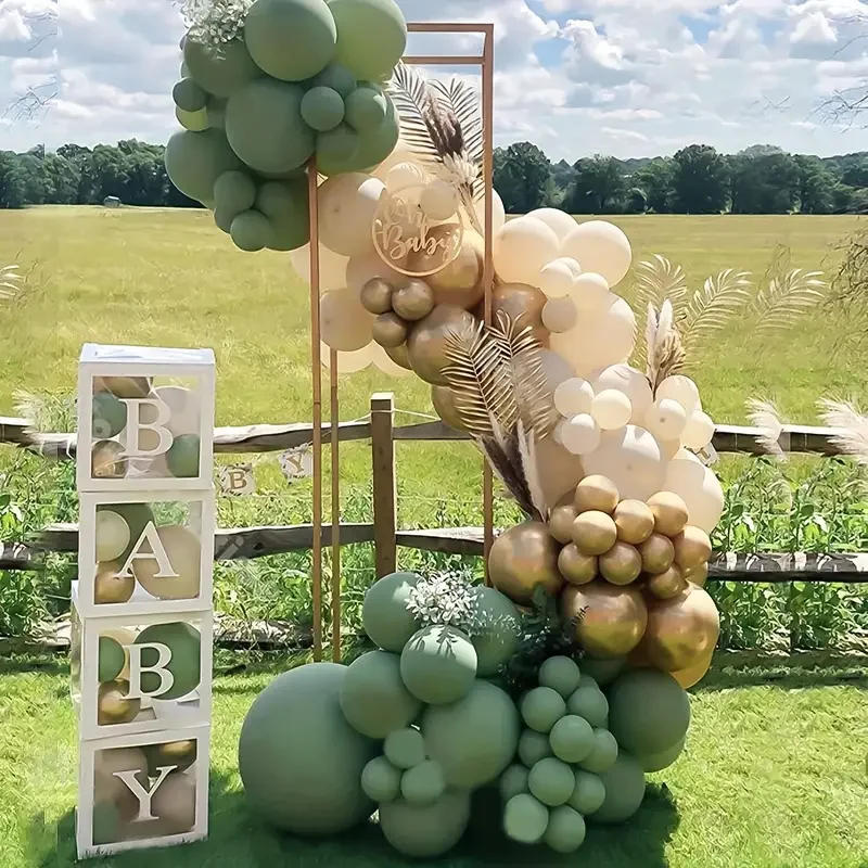 Description Picture 3 of item30pcs Sage Green Sand white Gold Confetti Balloons Set For Birthday Wedding Baby Shower Graduation Eucalyptus Party Decorations