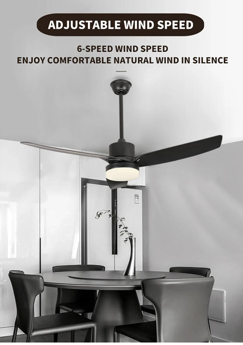 Description Picture 3 of item52 Inch Ceiling Fan Light, ABS Black Home Remote Control, Living Room, Dining Room, Study With Fan, 110V 220V Ceiling Light