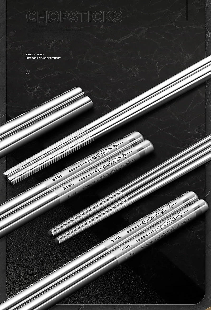 Description Picture 3 of itemReusable Korean Chopsticks 316L Stainless Steel Non-Slip Japanese Food Chinese Sushi Metal Laser Engraving Chop Sticks Tableware