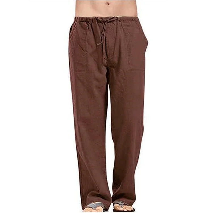 Description Picture 4 of item2024 New Large Men's Pants Breathable and Sweat-absorbing Basic Casual Wide Leg Pants Solid Cotton Hemp Men's Pants