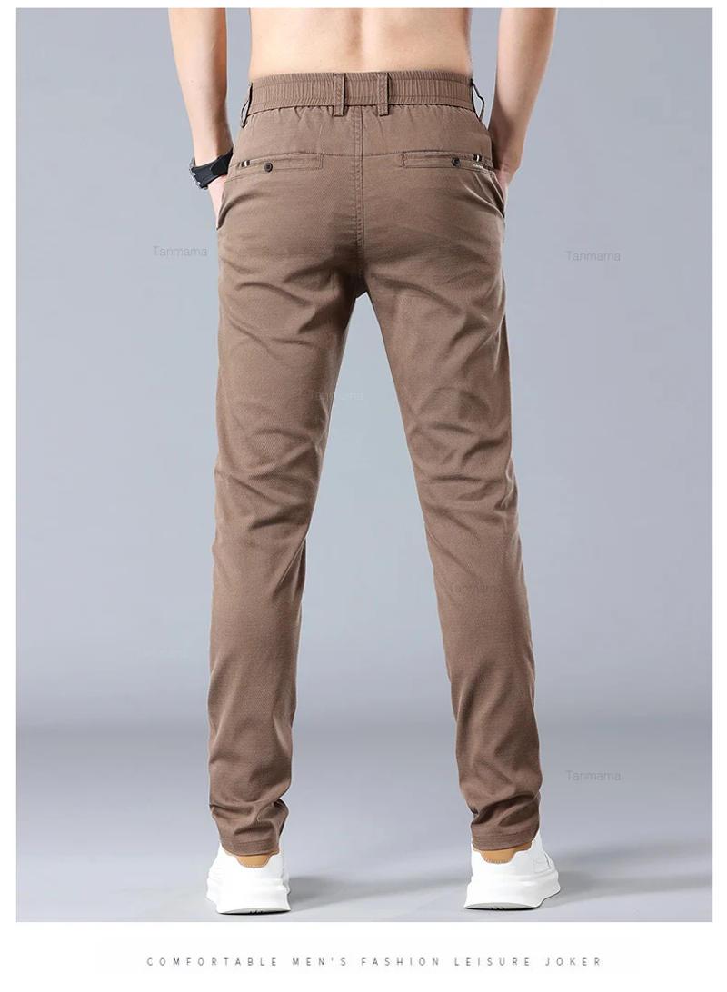 Description Picture 6 of item2024 Summer Thin Lyocell Casual Pants Men's Fashion Elastic Waist Soft Cozy Slim Straight Business Pants Black Gray Coffee