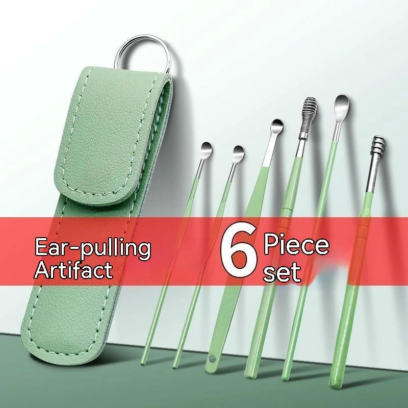 Description Picture 2 of item6Pcs Ear Digging Spoon Set Long Head Spiral Spring Ear Spoon Easy Clean Stainless Steel Portable Ear Care Cleaning Tools Set
