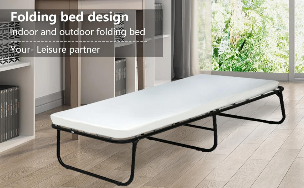 Description Picture 2 of itemFolding Bed Camping Cot Portable Beds Folding Bed Frame with 3.9 Inch Comfort Foam Mattress Strong Sturdy Frame Heavy Duty L77*W