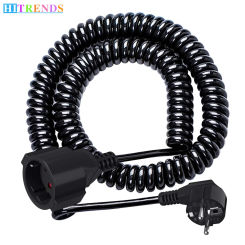 2/3/5/8/10m EU 2-pin male plug to female socket Extension cable with telescopic PVC spring cable Black 13A 220V-250V