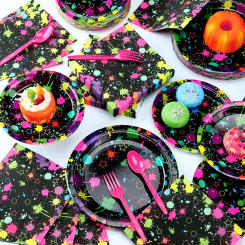 Neon Rainbow Birthday Party Supplies Tableware Plates Cups and Napkins Kids Baby Shower Neon and Rainbow Glow Party Decorations